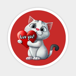 Cat with Luv you! Heart - funny illustration for cat lovers Magnet